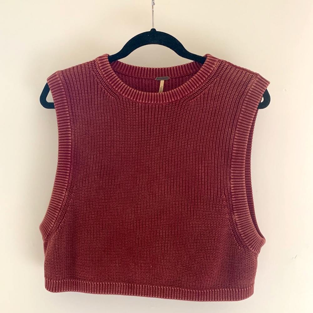 Free People Knit Crop in Burgundy Wash, S, Like New